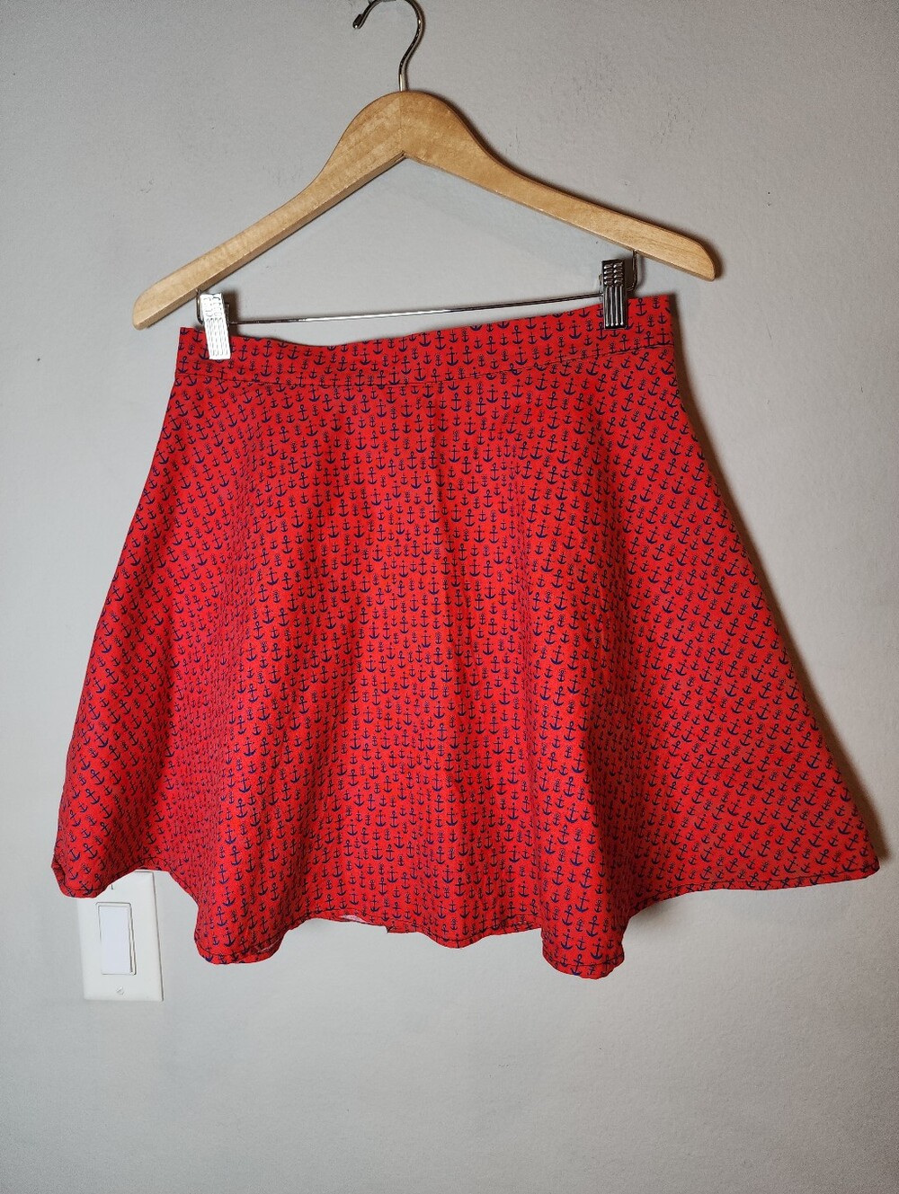 M/L Hemet Anchor Print Red Blue Mini Circle Skater Skirt Pinup Nautical Size L